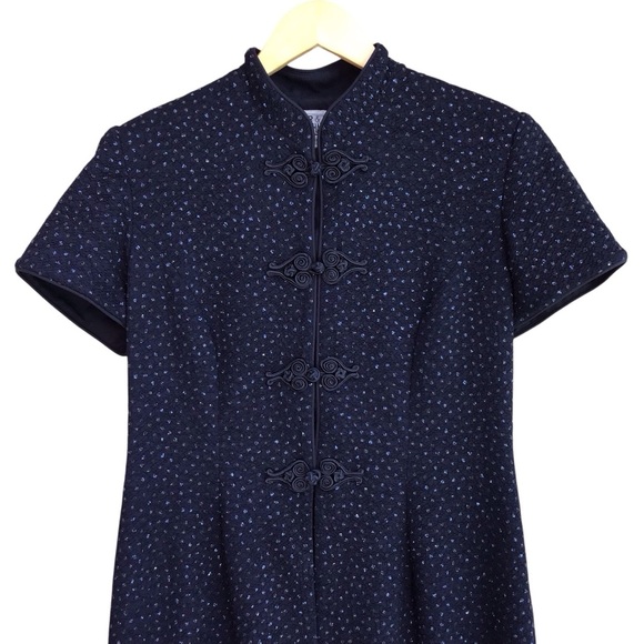 R & M Richards Vintage Navy Blue Shimmer Open Style Kimono Overcoat Dress - Picture 7 of 11